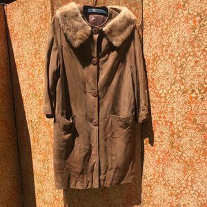 70s Vintage Suede Coat Mink Collar